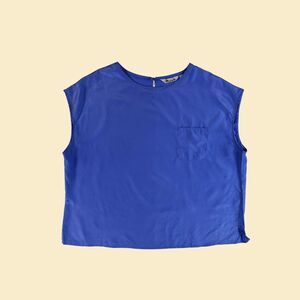 1970s blue satin blouse by Priority 1 Lane Bryant, size 44 polyester top/shirt